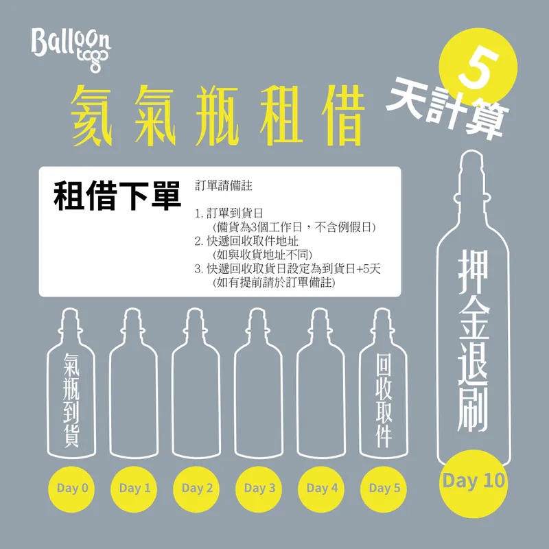 5瓶 氦氣氣瓶 (5天租借)